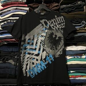 Denim&Co Men's Black Short-Sleeve Graphic Tee with Blue Accents